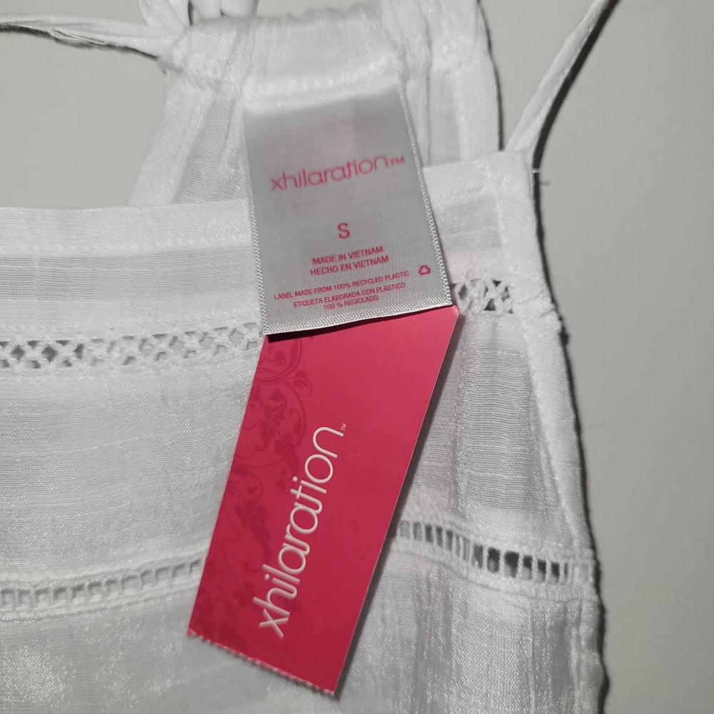 Xhilaration White Boho Lace Trim Tunic Tank Top Tie Back NWT S - Picture 4 of 6